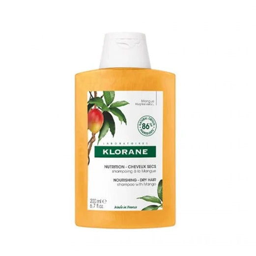 Klorane shampoo bottle with mango illustration