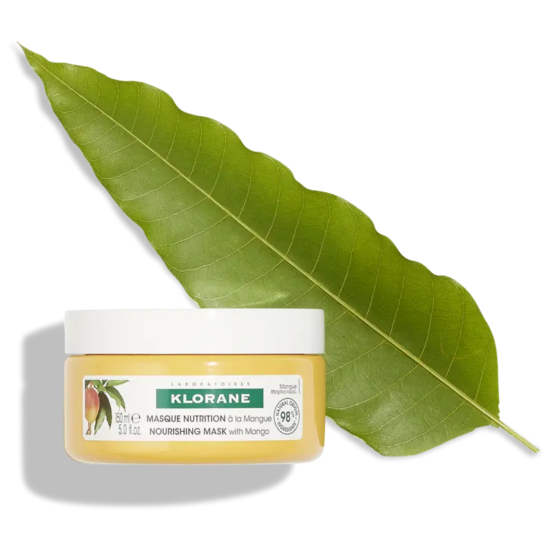 Klorane nourishing mask jar with a green leaf