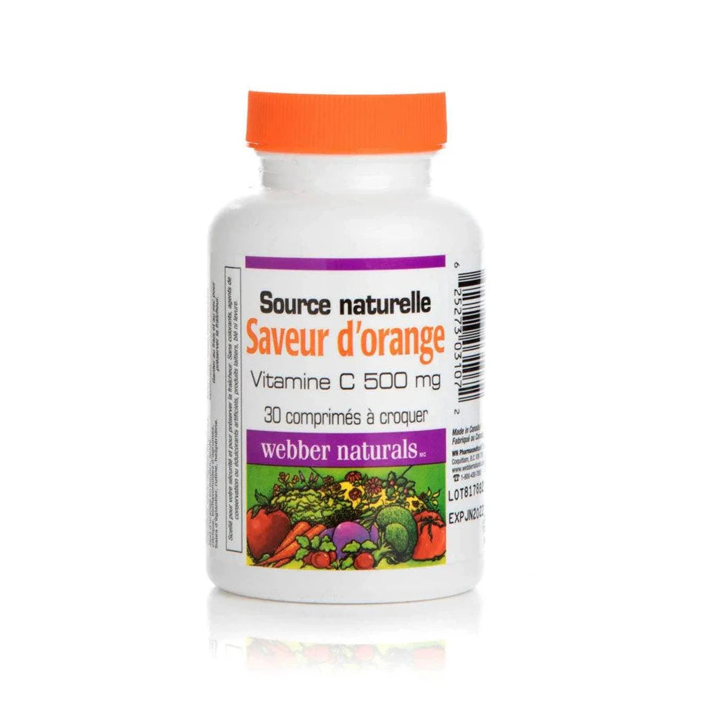 Vitamin C supplement bottle with orange cap